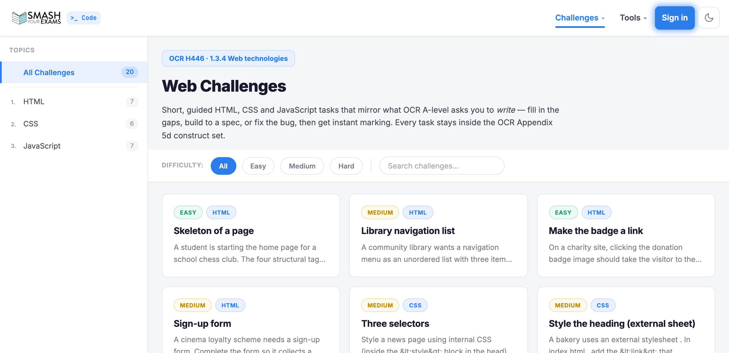 Web (HTML, CSS, JavaScript) challenges
