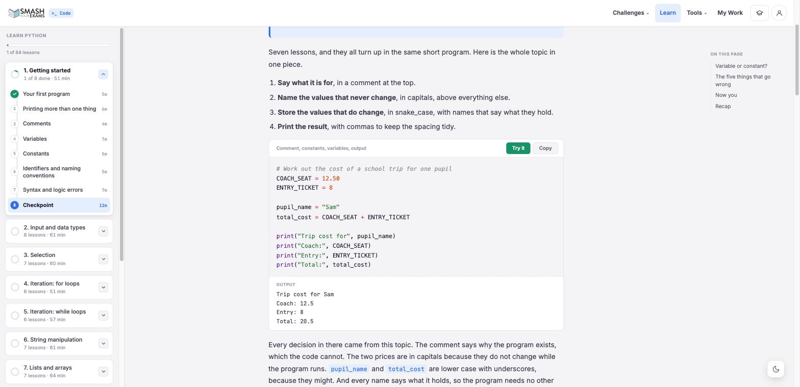 Every topic ends with a checkpoint that puts the whole thing together