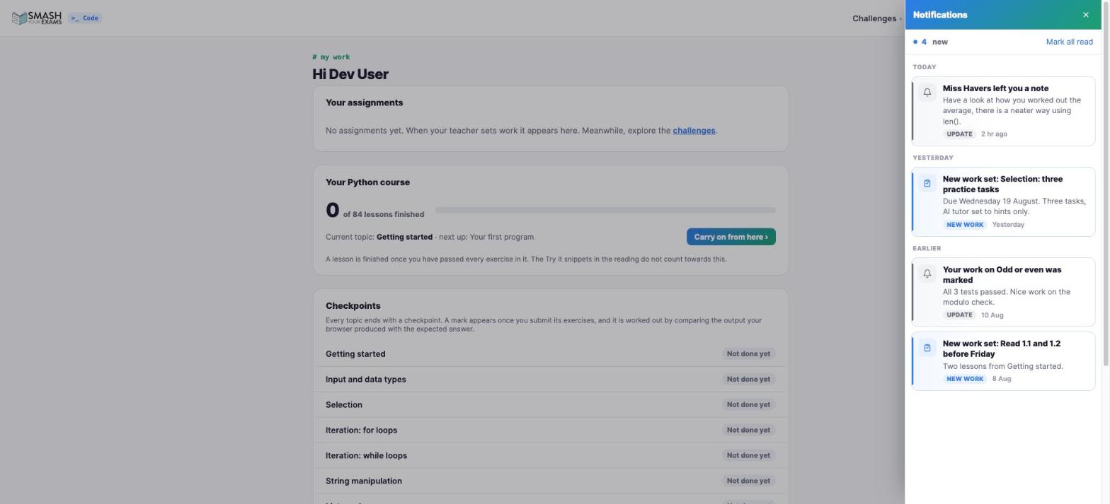 The notifications panel grouped into Today, Yesterday and Earlier, with each card a link